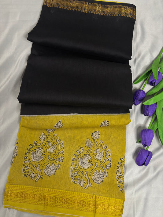 Midnight Marigold Maheswari Silk Saree