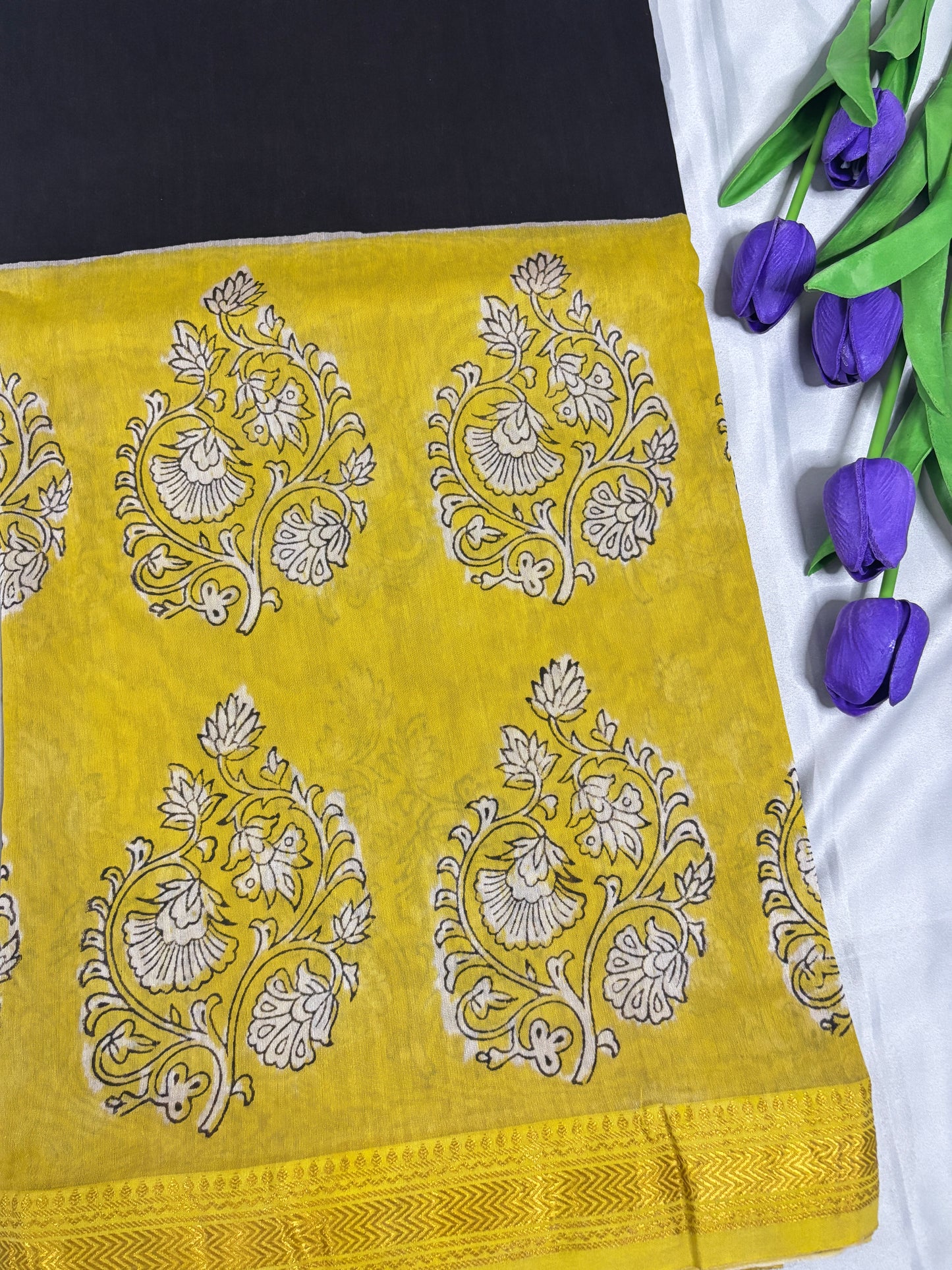 Midnight Marigold Maheswari Silk Saree