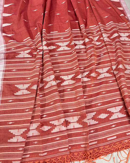 Terracotta Grace Cotton Jamdani Saree