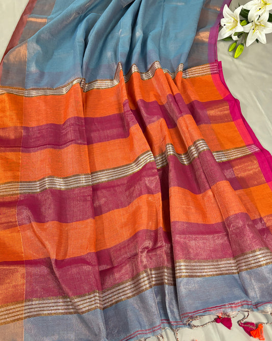 Aqua Élan Tissue Khadi Saree