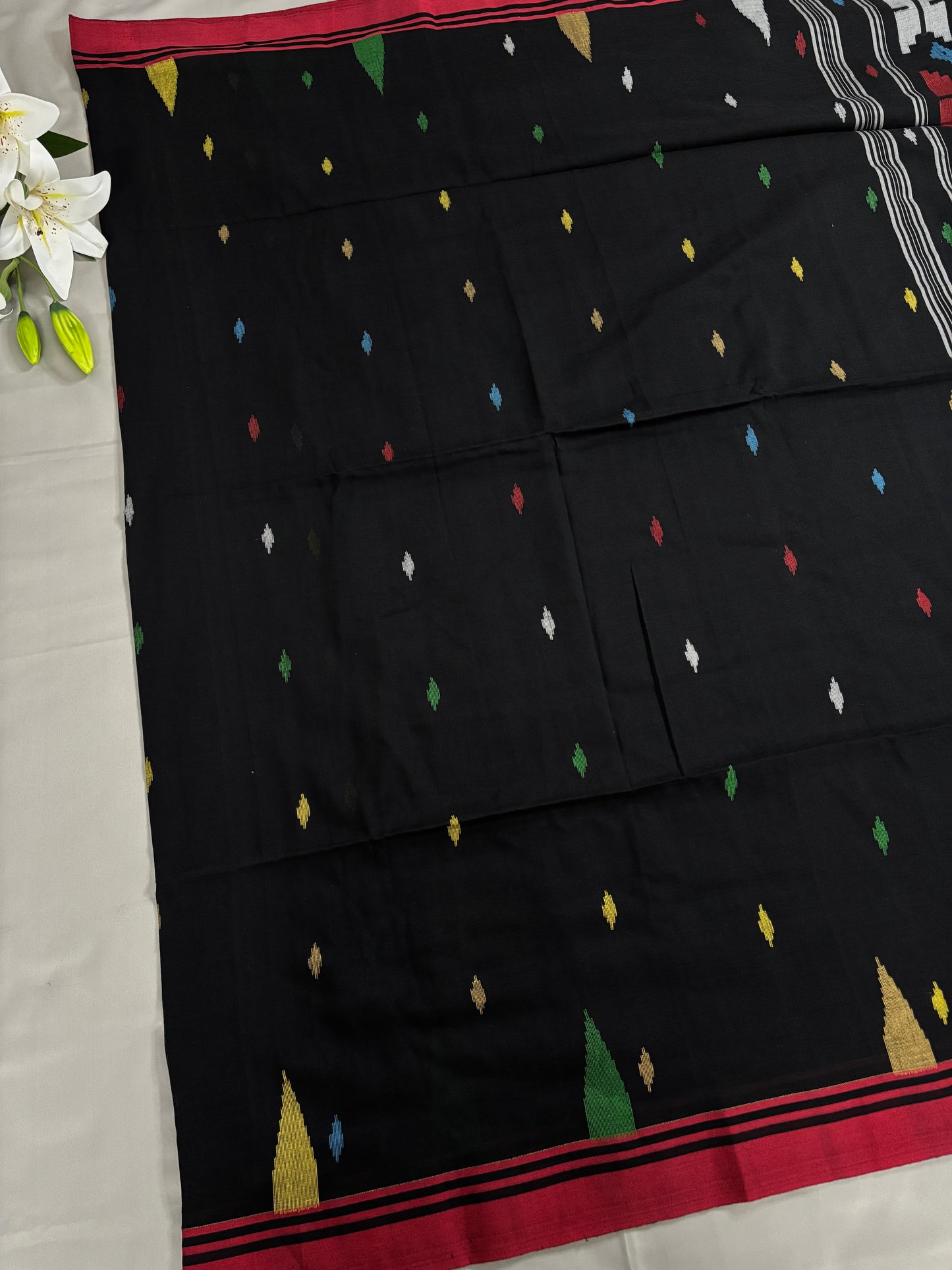 Black Scarlet Cotton Jamdani Saree