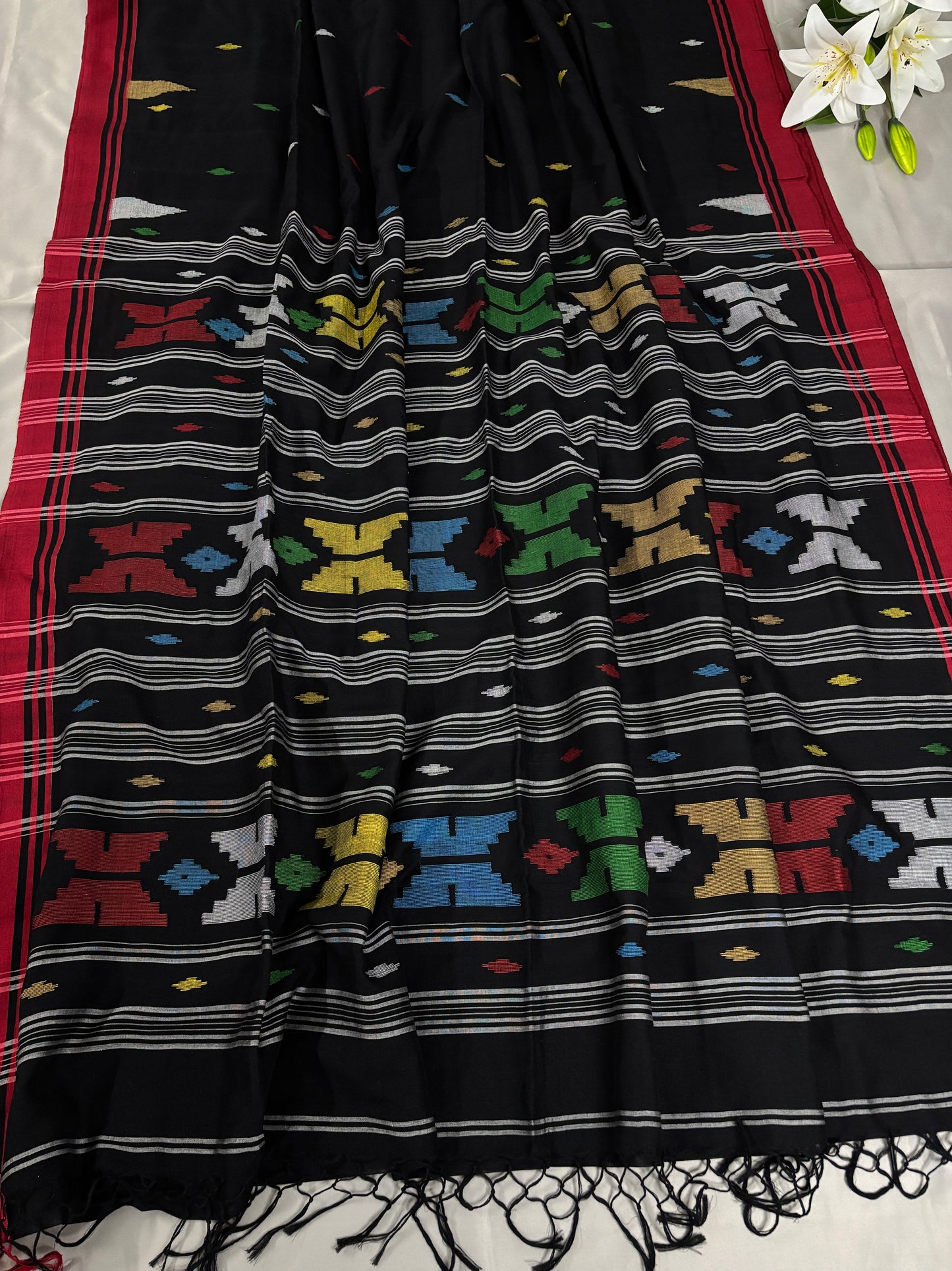 Black Scarlet Cotton Jamdani Saree