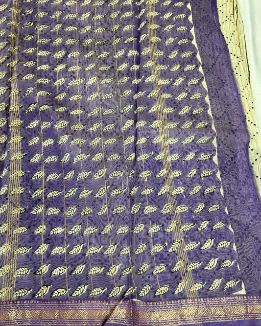 Ivory Violette Maheswari Silk Saree