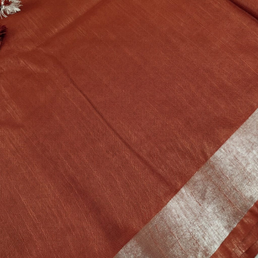 Rust Élan Bhagalpuri Linen Saree