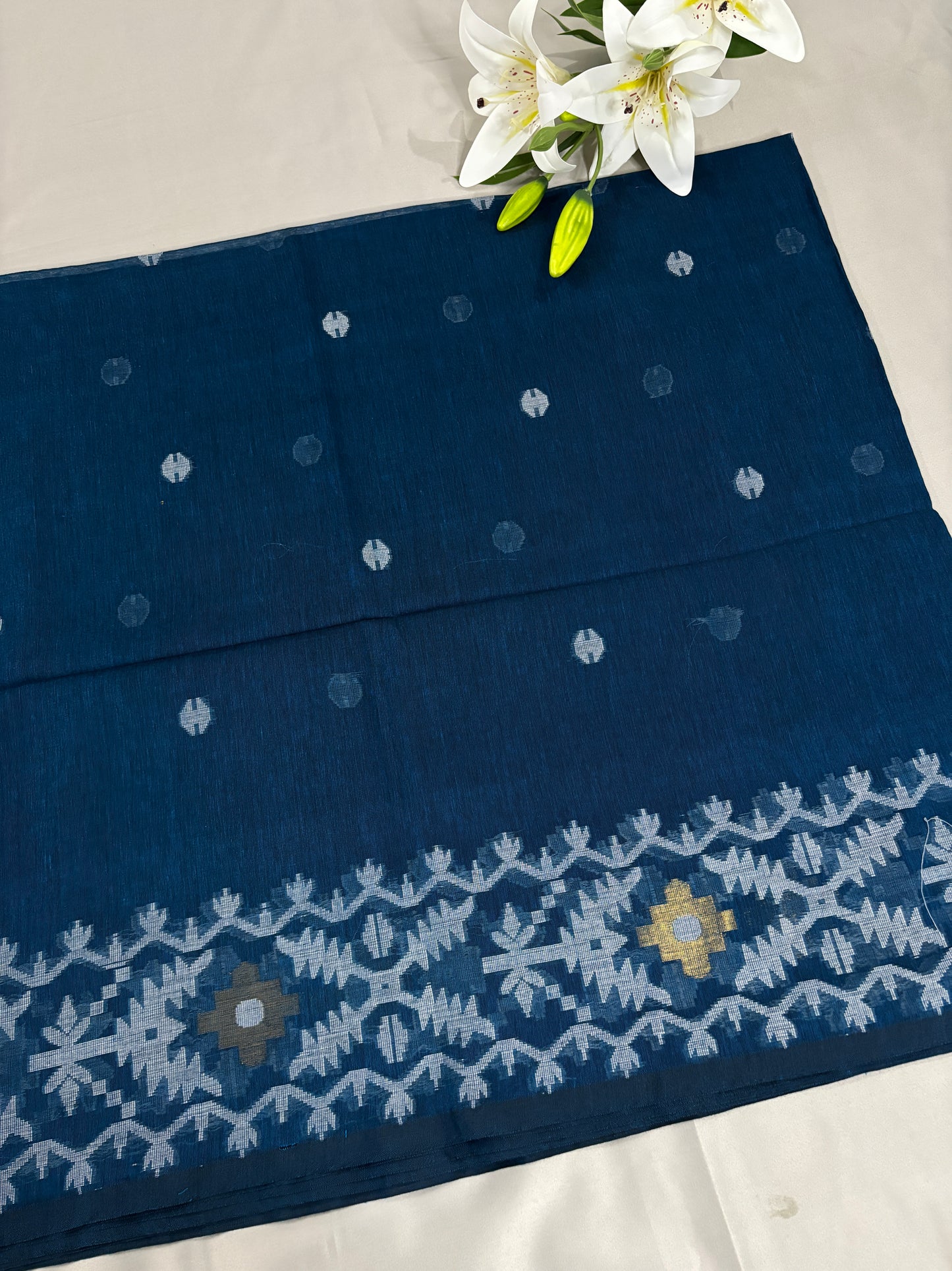 Blue Reverie Cotton Jamdani Saree