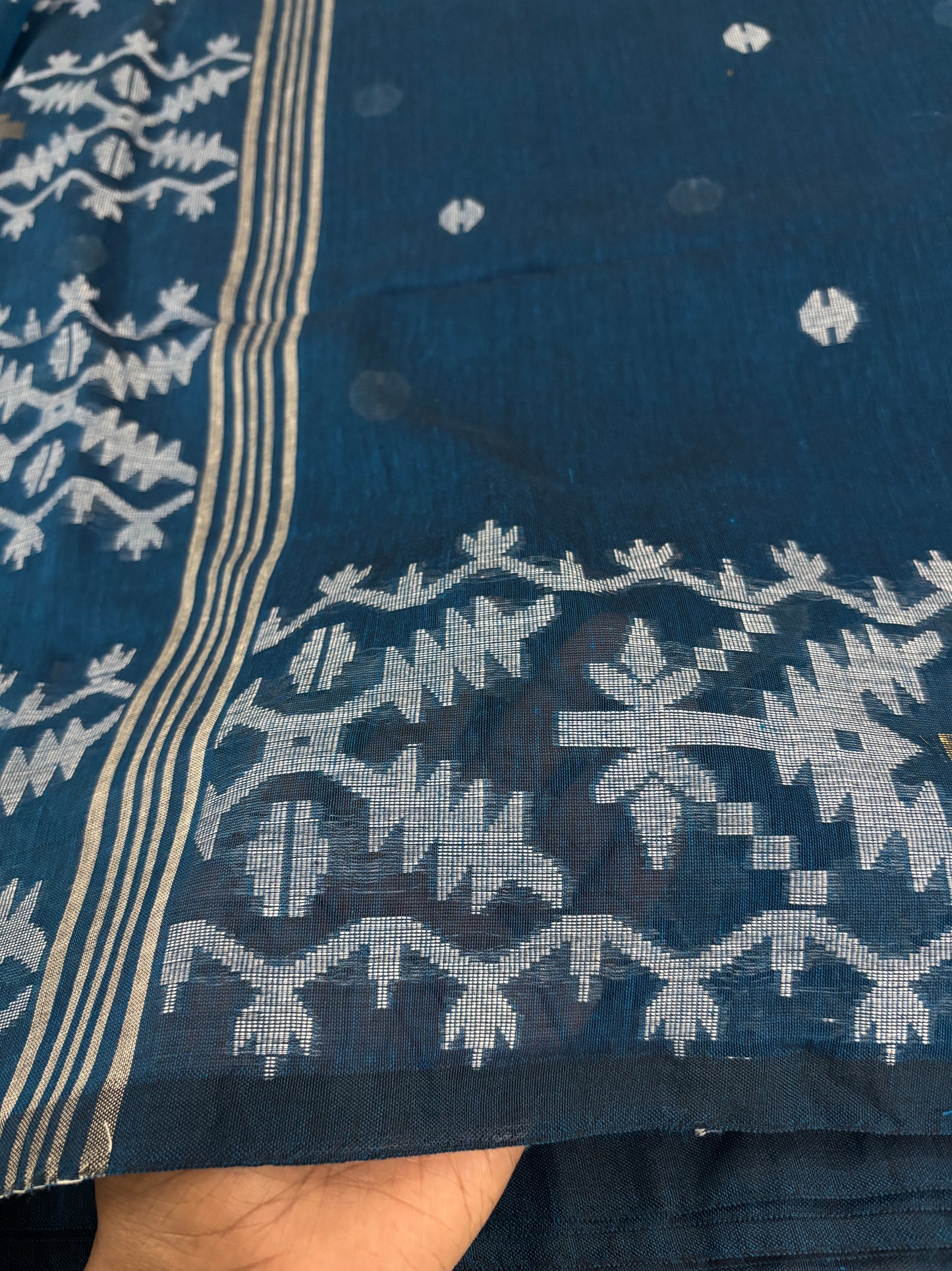 Blue Reverie Cotton Jamdani Saree