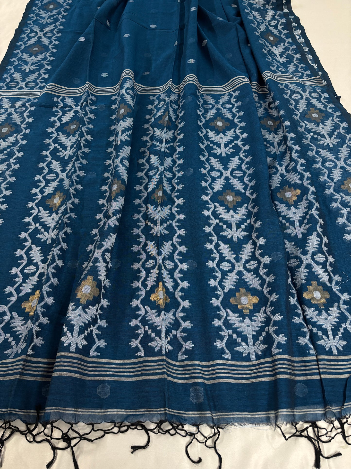 Blue Reverie Cotton Jamdani Saree