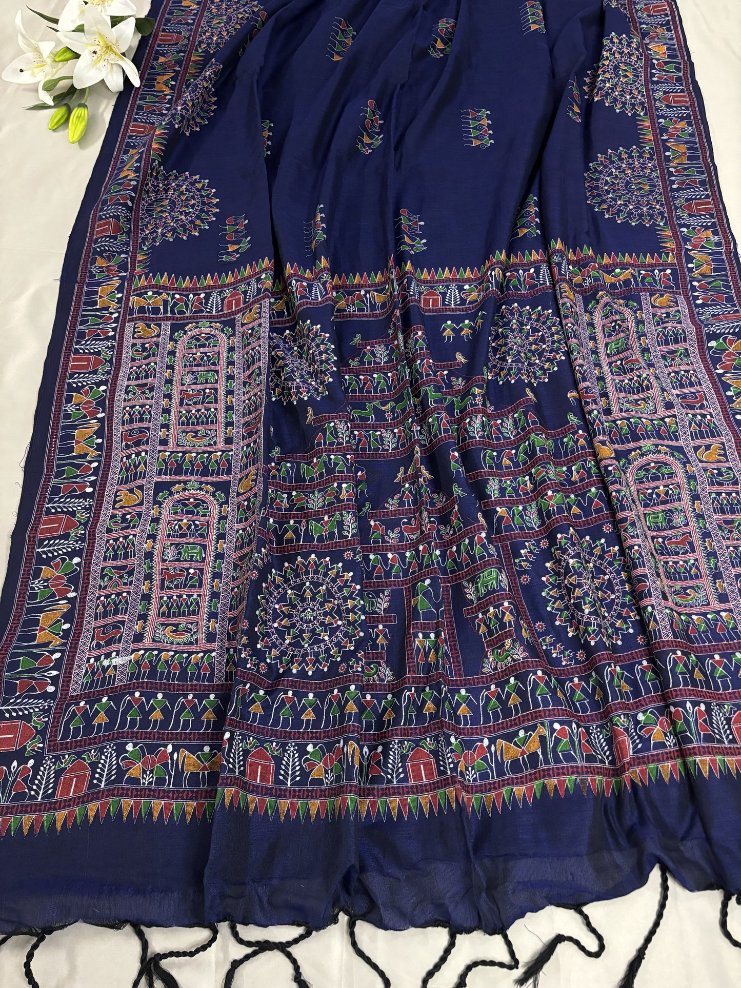 Midnight Madhubani Khadi Cotton Saree