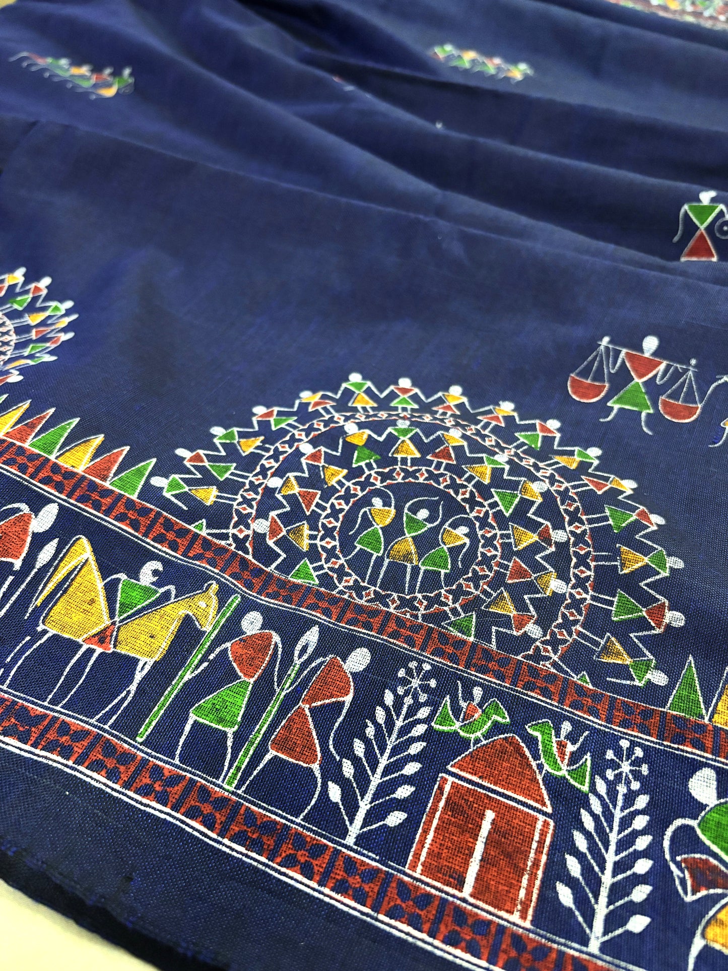 Midnight Madhubani Khadi Cotton Saree