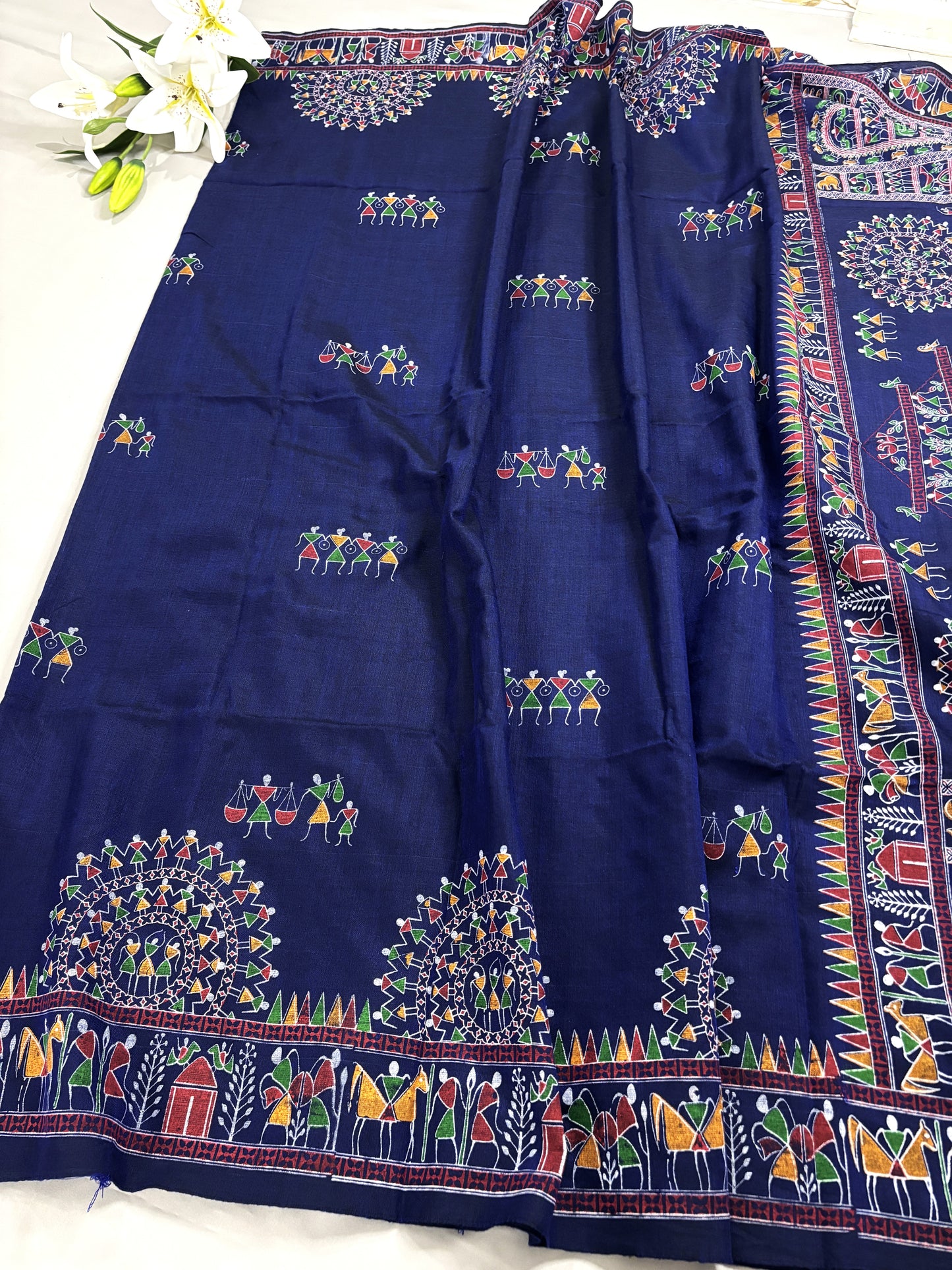 Midnight Madhubani Khadi Cotton Saree